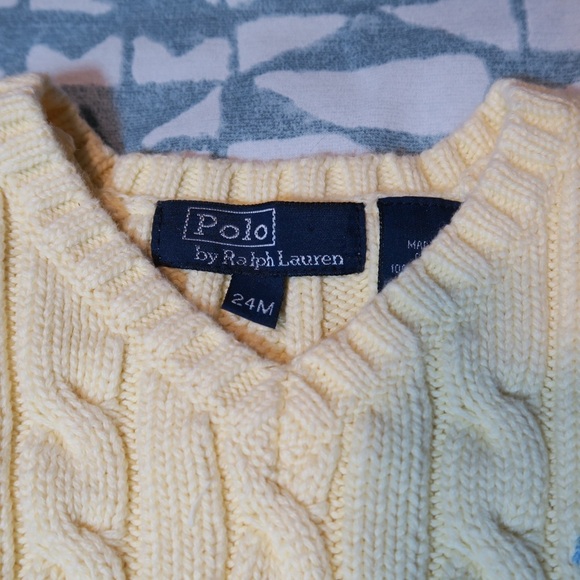 Polo Ralph Lauren Cable Knit Vest Butter Yellow V-neck Logo Academia Old Money - Picture 4 of 8